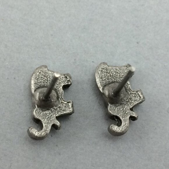 Vintage Pewter Elephant Stud Earrings in Brooch Pin Trunk Up MISSING Items - Picture 12 of 15
